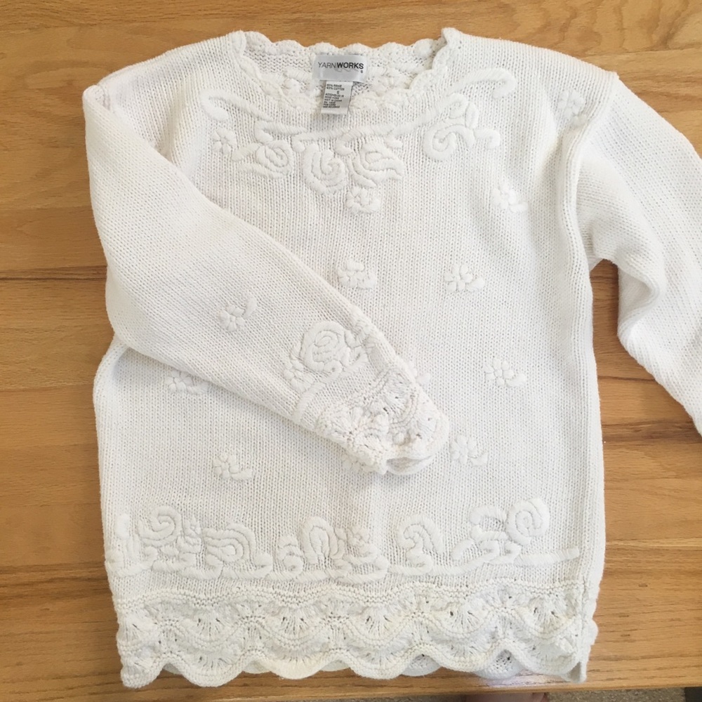 Vintage Ivory White 80s/90s Cotton Crochet Sweater